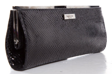 Yves Saint Laurent Black Python Clutch With Wristlet Strap