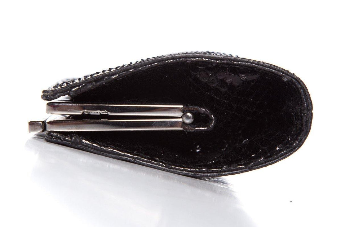 Yves Saint Laurent Black Python Clutch With Wristlet Strap