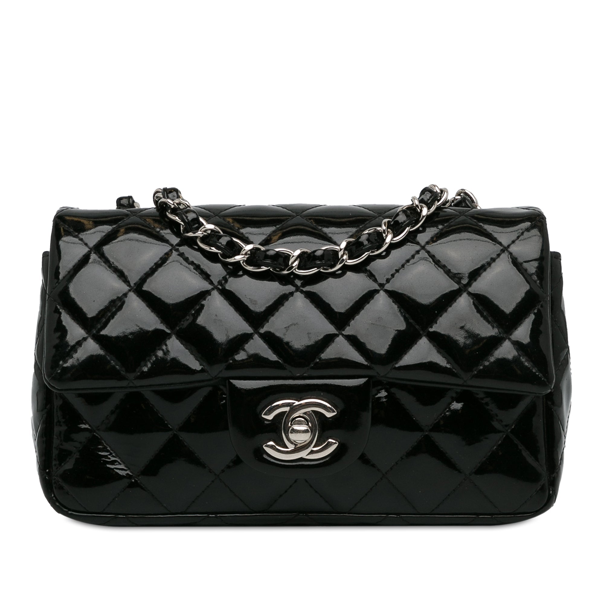 Top Quality Chanel Mini Rectangular Classic Patent Single New Black