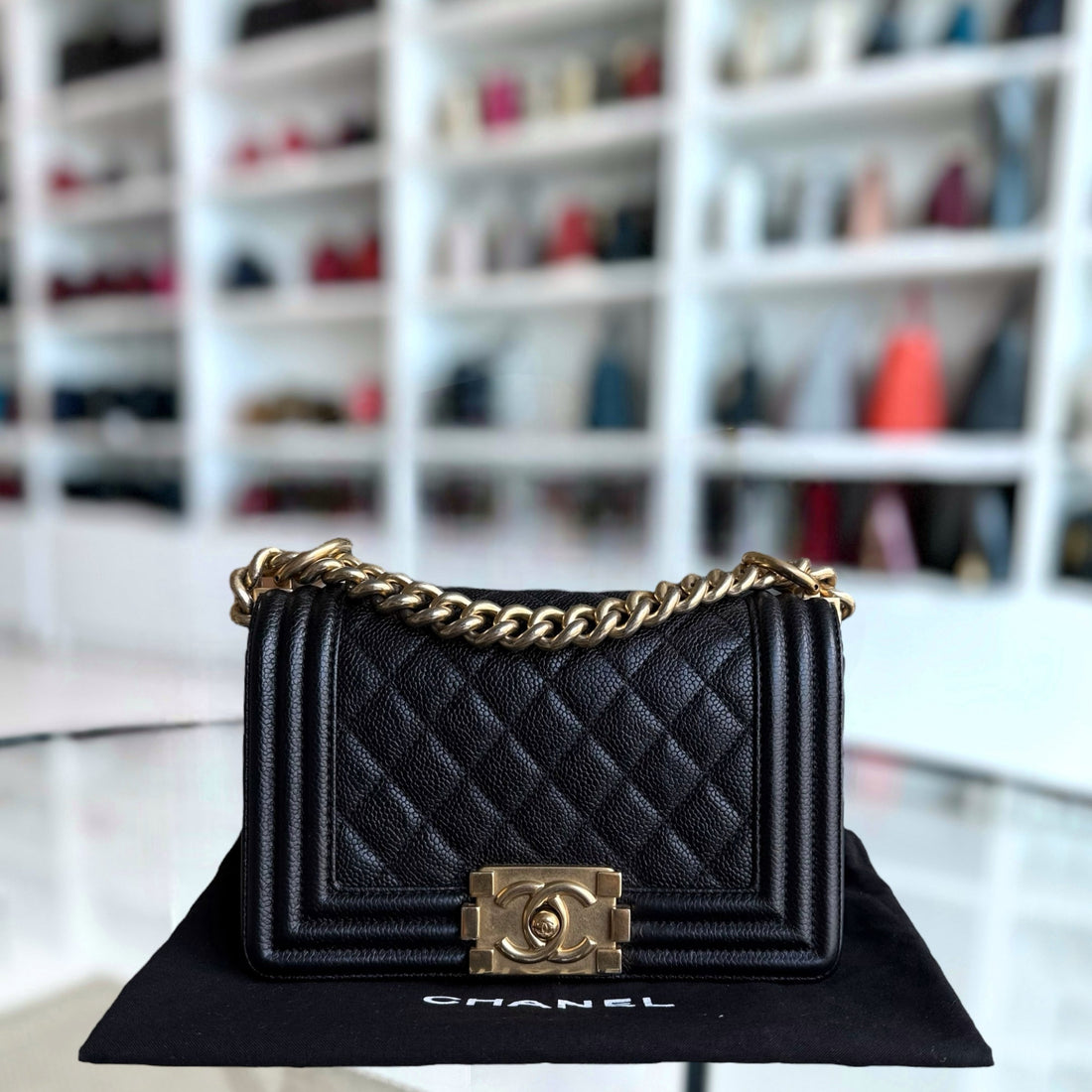 Chanel Boy Small - Caviar 20CM Quilted Black Gold Hardware Series 23