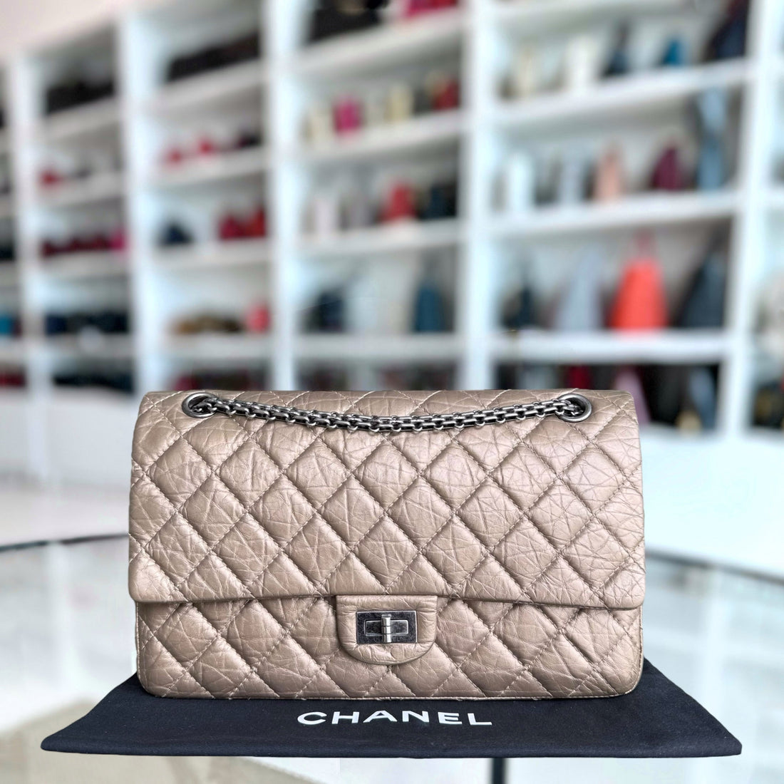 Chanel 2.55 Reissue 226 - Aged Calfskin Quilted Bronze Ruthenium Silver Hardware Series 17