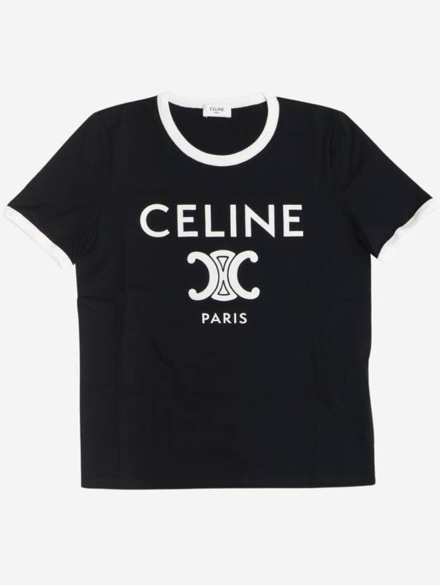CELINE Paris T-Shirt in Cotton Jersey Black White