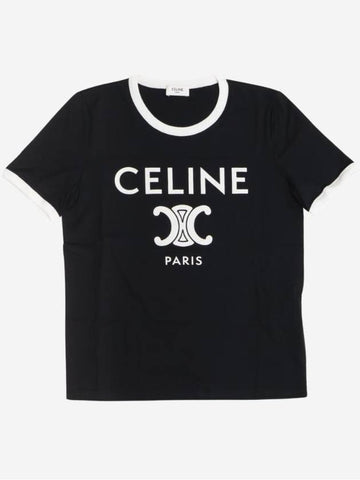 CELINE Paris T-Shirt in Cotton Jersey Black White