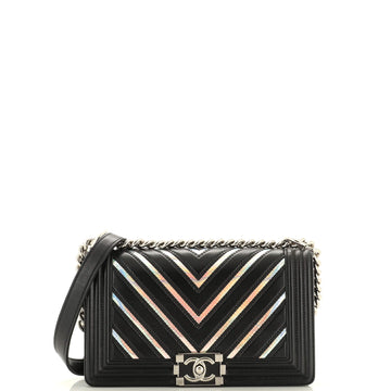 CHANEL Boy Flap Bag Chevron Lambskin with Holographic PVC Old Medium