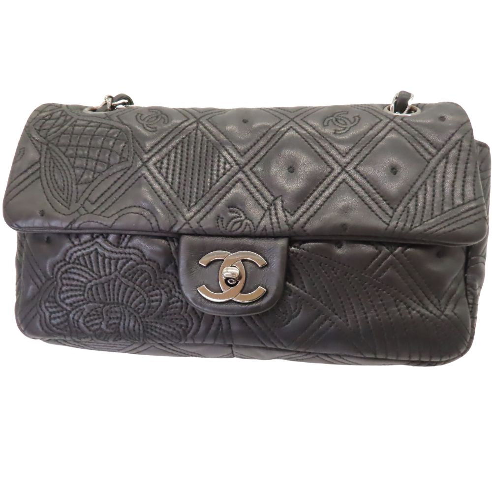 Chanel Lambskin Matelasse 2way Shoulder Bag Camellia Stitch