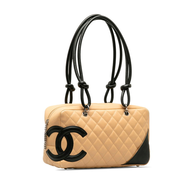 Chanel Cambon Cocomark Bowling Bag Handbag Mini Boston Bag Beige Leather  CHANEL
