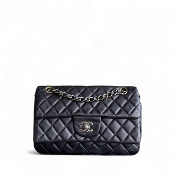Chanel Tri-fold Seasonal Flap - Quilted Lambskin Black Silver Hardware Series 13