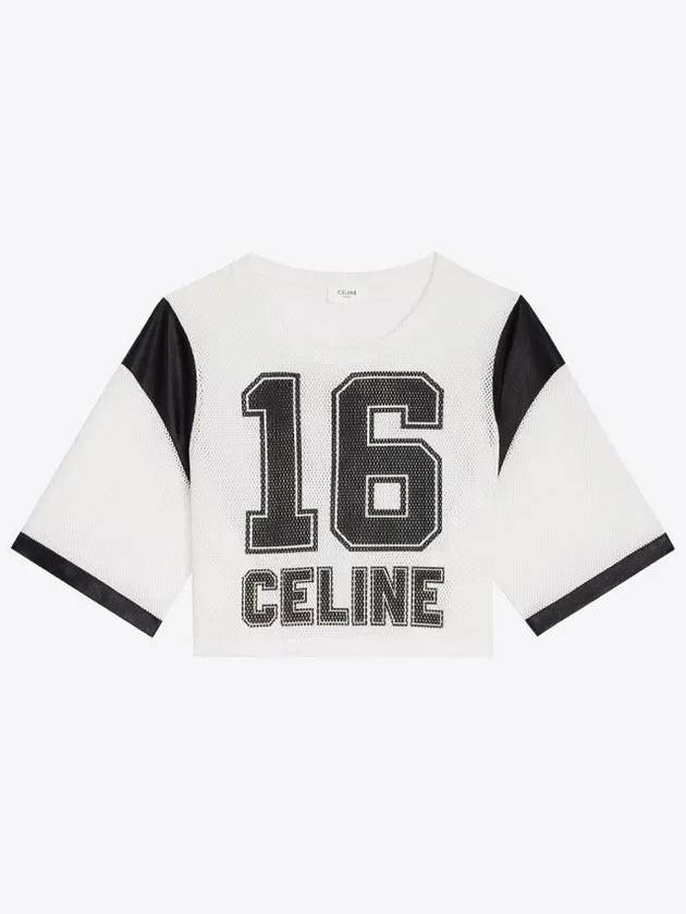 CELINE WoMen's 16 Print Jersey Mesh Crop Short Sleeve T-Shirt Black White