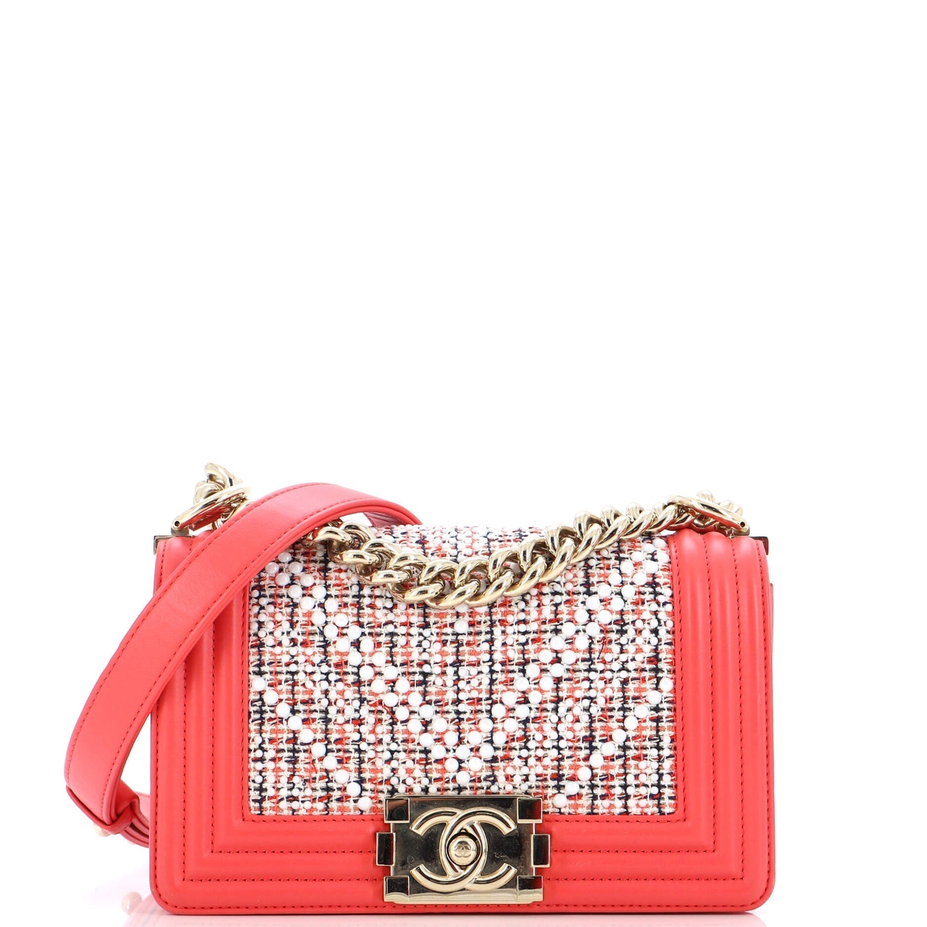 CHANEL Boy Flap Bag Chevron Embellished Tweed Small