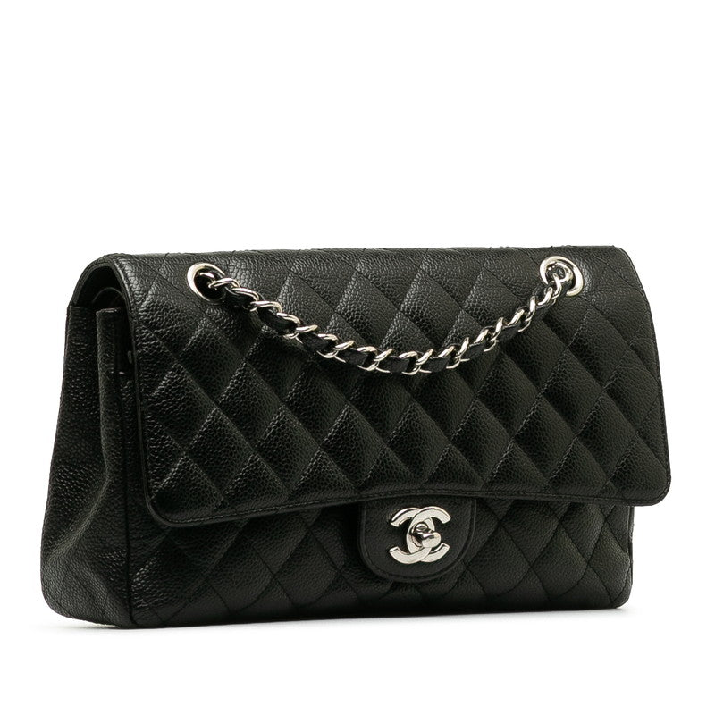Chanel Matrace 25 Cocomark Double Flap ilver  Chain Shoulder Bag Black Caviar S  CHANEL