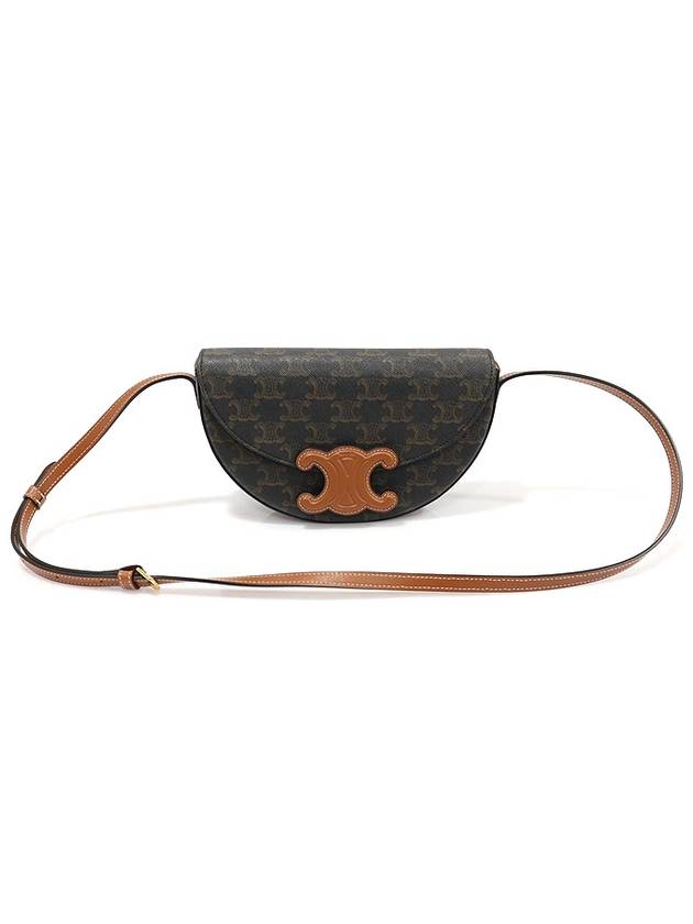 CELINE 111232DNK 04LU Triomphe Canvas Tan Calfskin Besace Shoulder Cross Bag