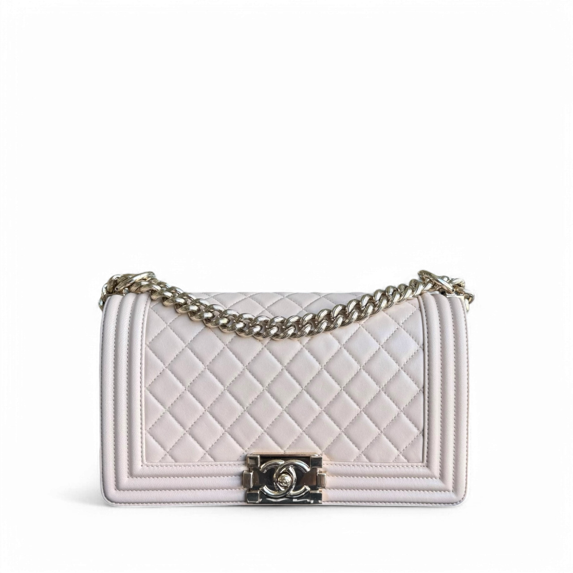 Chanel Boy Medium - 25CM Quilted Lambskin Light Nude Pink Gold Hardware Series 23