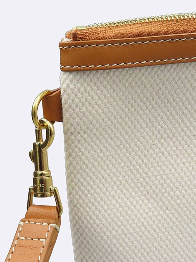 CELINE Celine 10E632CO8 Ivoric Color Fabric Canvas Logo Small Clutch Wrist Strap