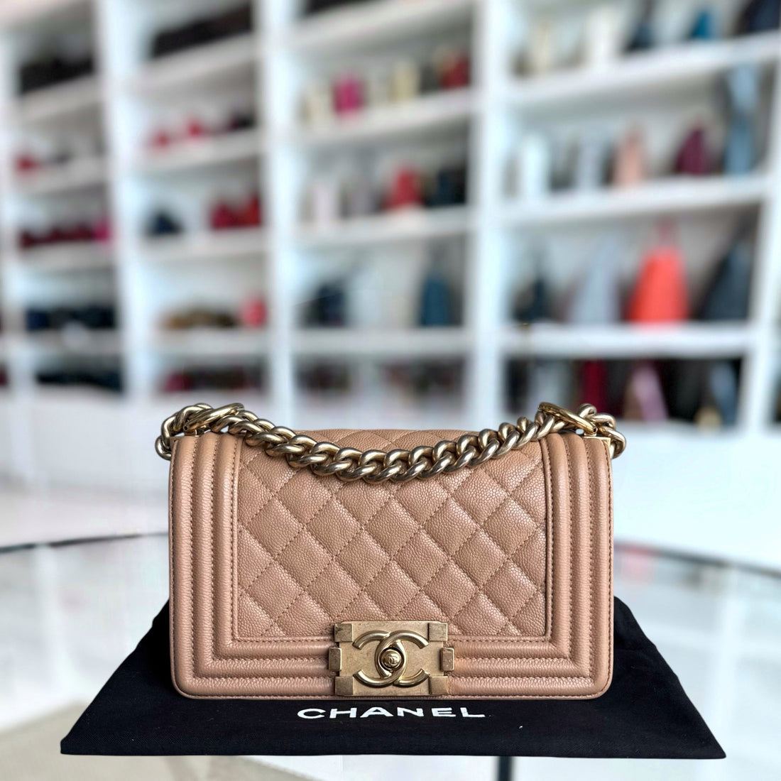 Chanel Boy Small - Caviar 20CM Quilted Caramel Gold Hardware Series 25