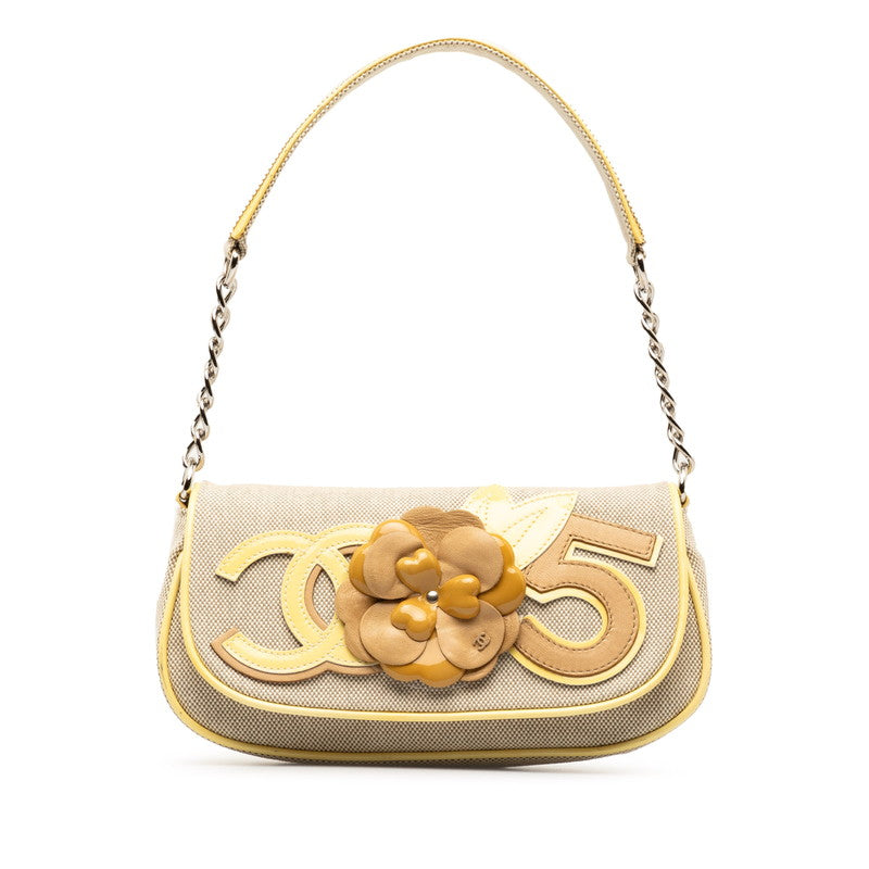 Chanel None.5 Camellia Chain One-Shoulder Bag Yellow Gr Canvas Patent Leather  Chanel