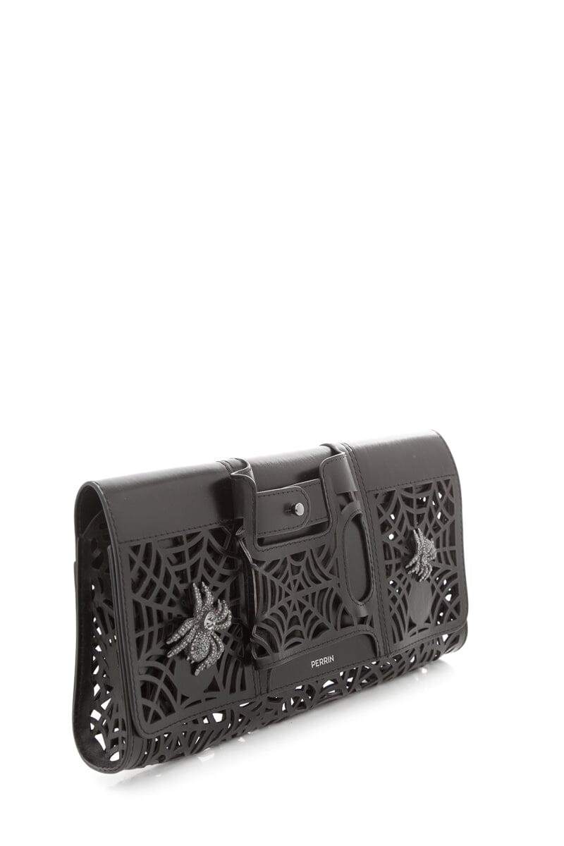 Perrin Black Spider Web Le Cabriolet Leather Clutch