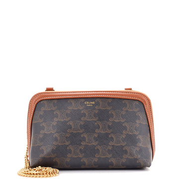 Celine Zip Around Chain Clutch Triomphe Coated Canvas