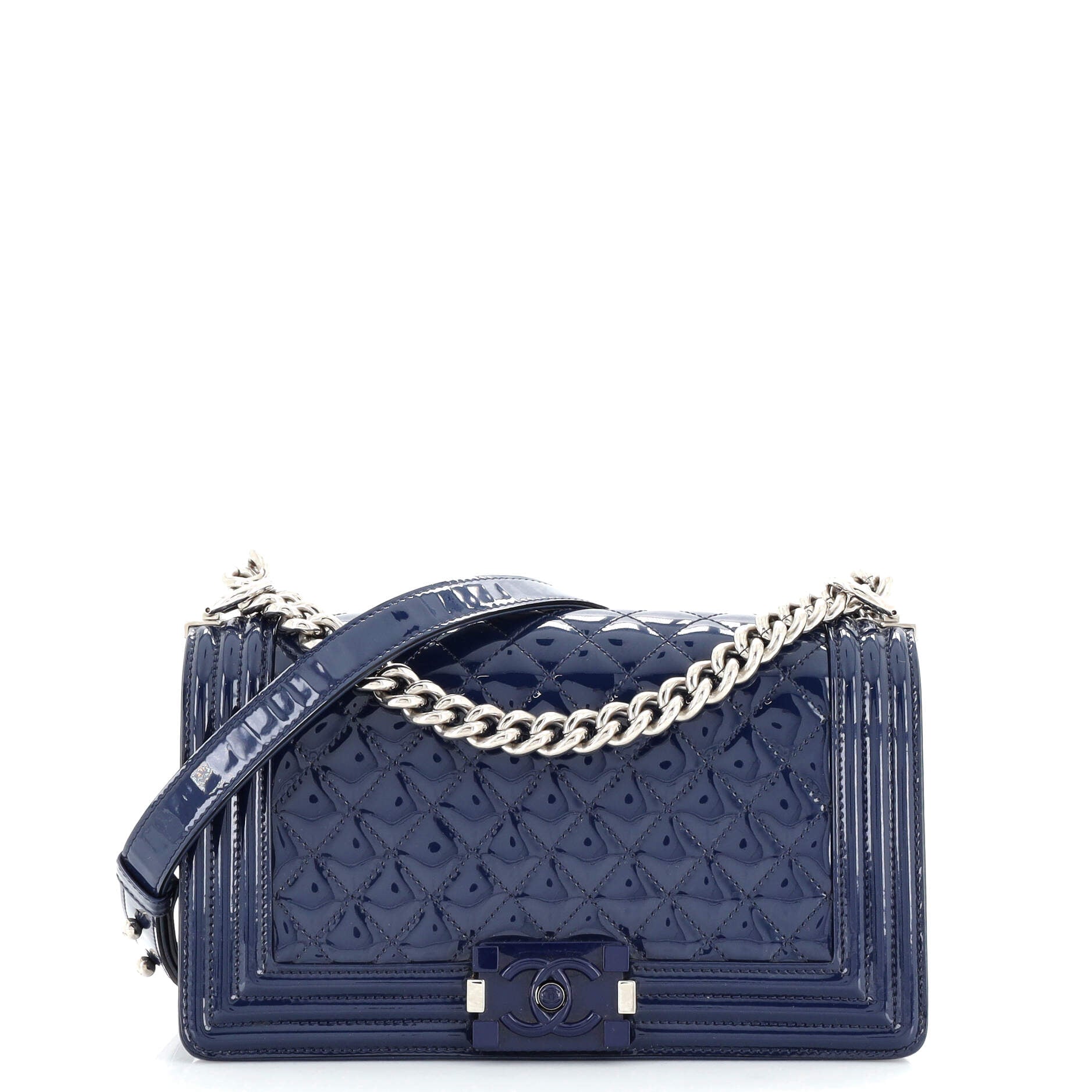 CHANEL Boy Flap Bag Quilted Plexiglass Patent Old Medium