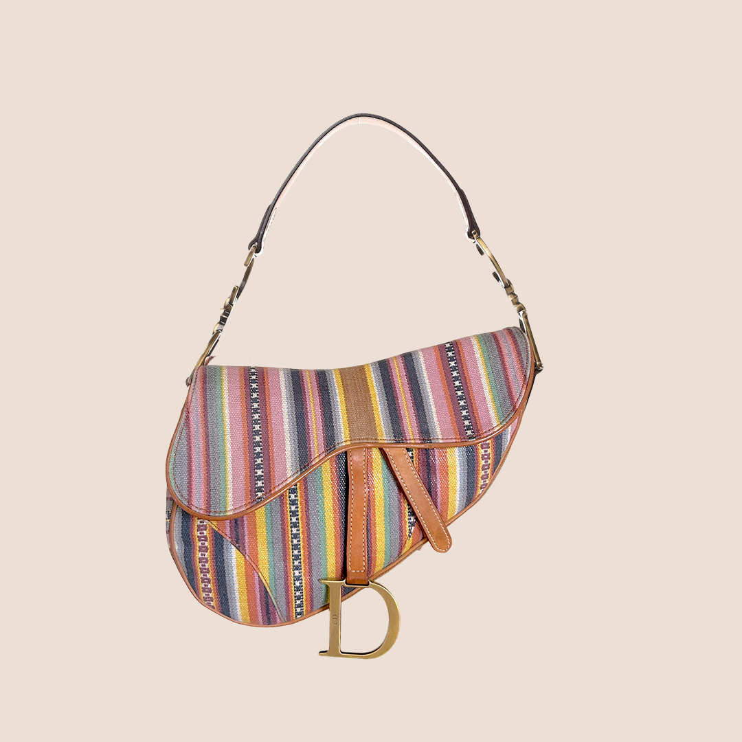 CHRISTIAN DIOR 2002 MULTICOLOUR STRIPED SADDLE BAG