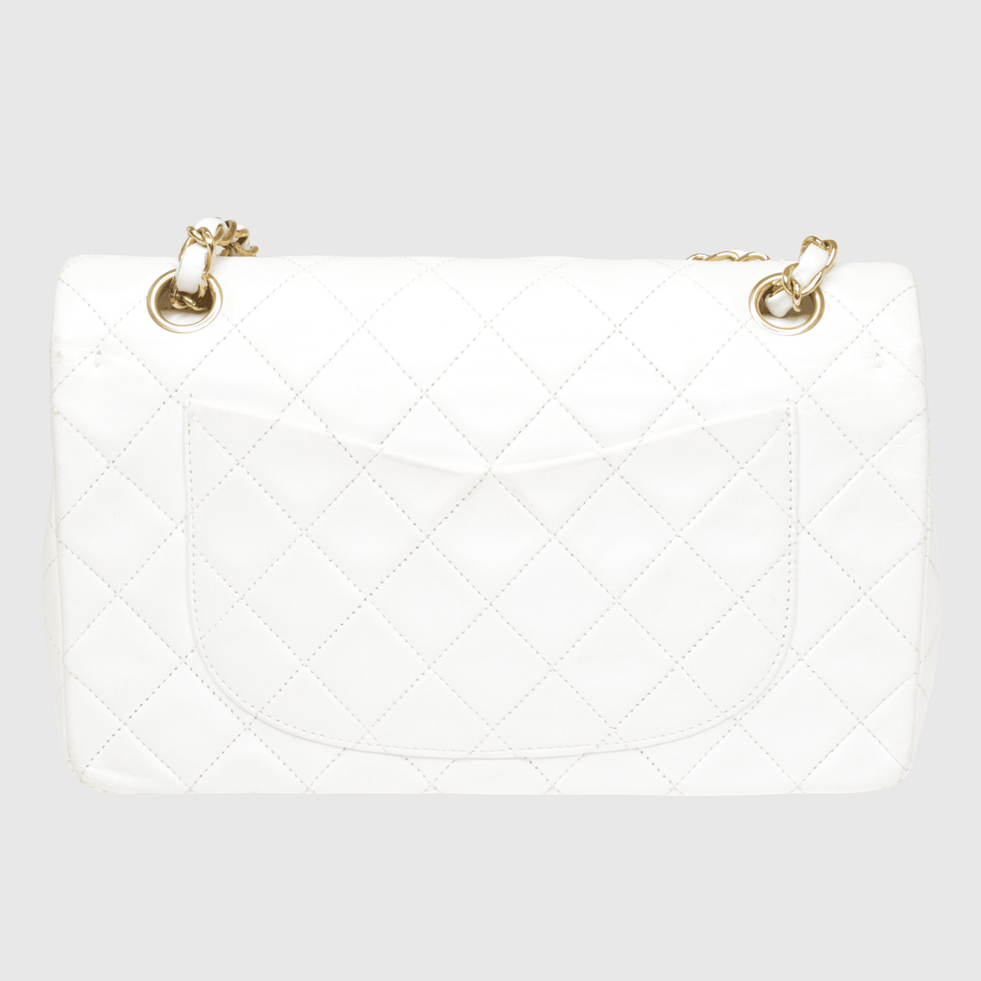 White Vintage Quilted Classic Medium Double Flap Bag w Gold Hardware