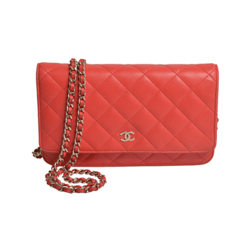 Orange CC Timeless Lambskin Wallet On Chain