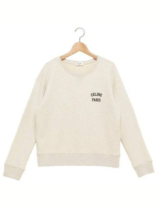 CELINE Logo Print Cotton Fleece Loose Sweatshirt Cream