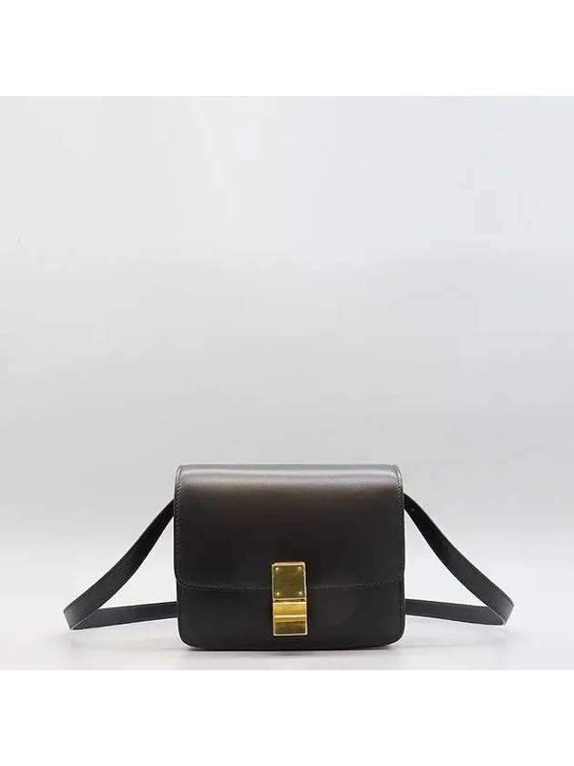 CELINE 189183 Black leather CLASSIC BOX S size gold logo lock detail flap shoulder bag