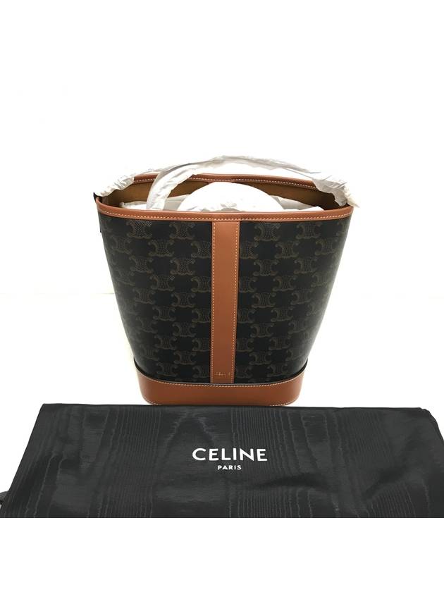 CELINE Triomphe Small Canvas Bucket Bag Tan