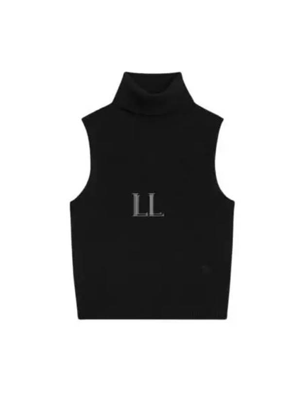 CELINE Triomphe Embroidered Turtleneck Scottish Cashmere Sleeveless Black