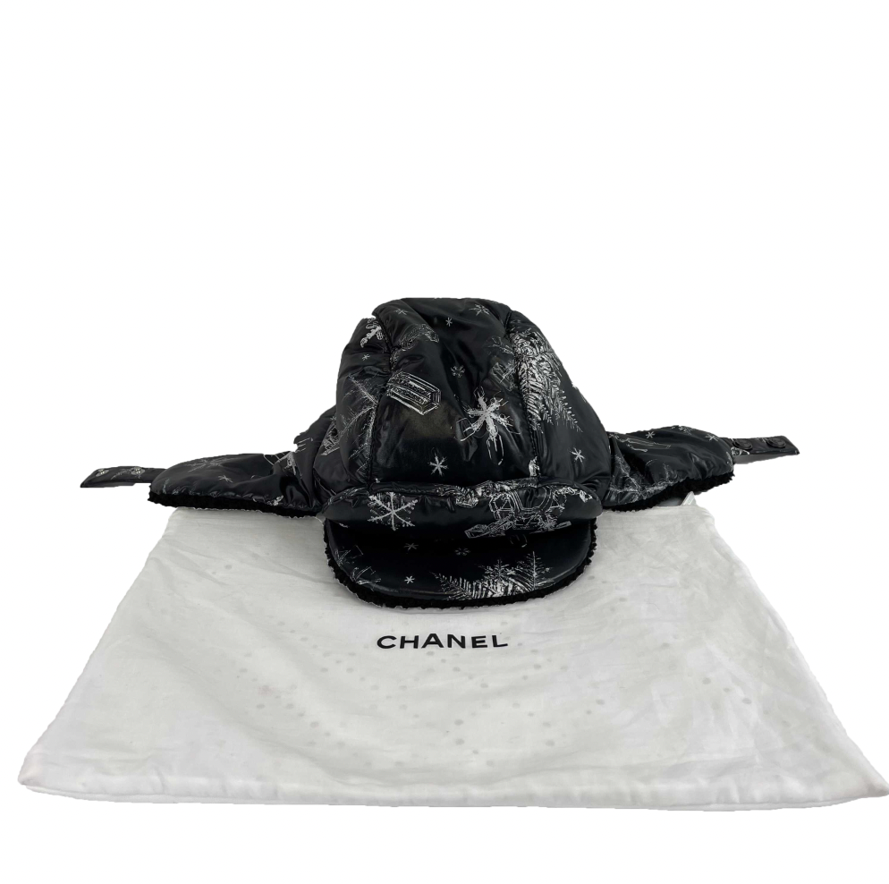 Top Quality Chanel New Gorgeous  Shearling / Nylon Trapper Hat Gray / White M