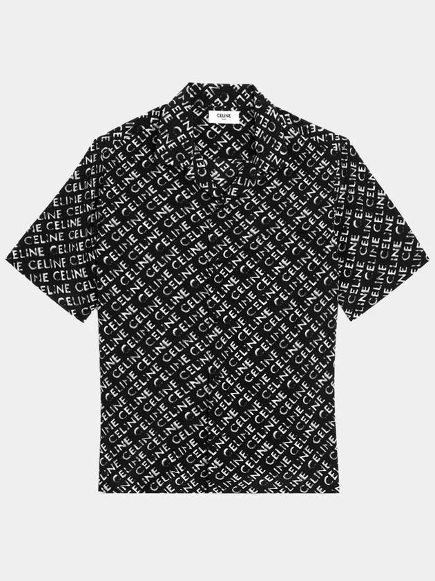 CELINE All Over Logo Hawaiian Silk Short Sleeve Shirt Black