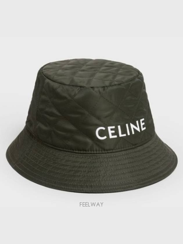 CELINE Logo Quilted Nylon Twill Bucket Hat Forest