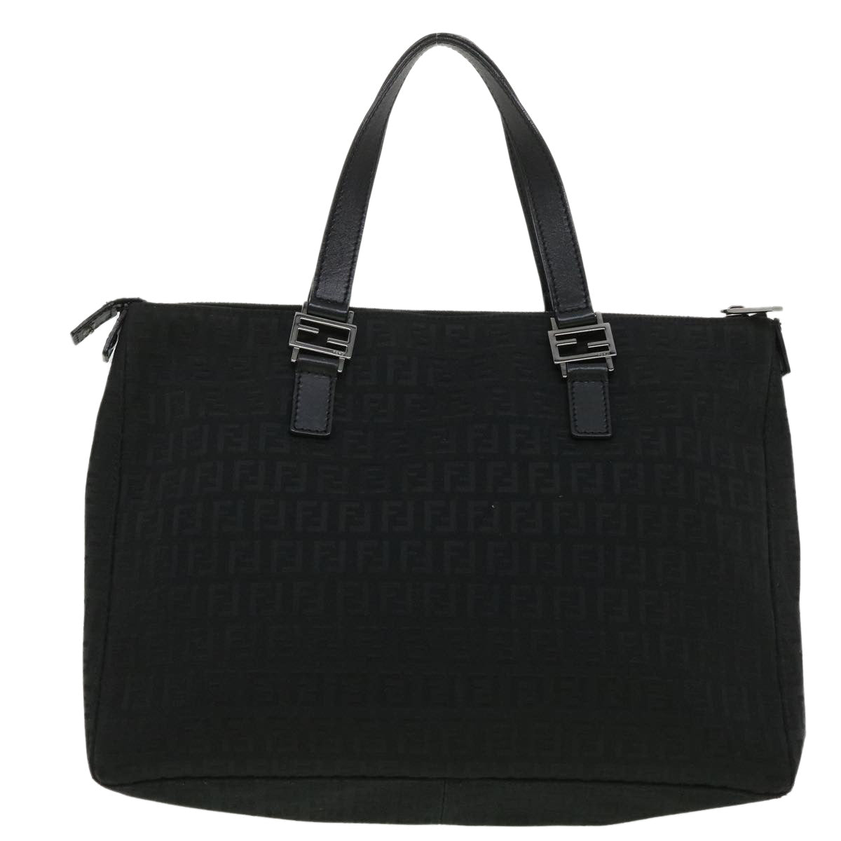 FENDI Zucchino Canvas Hand Bag Black Auth ac1348