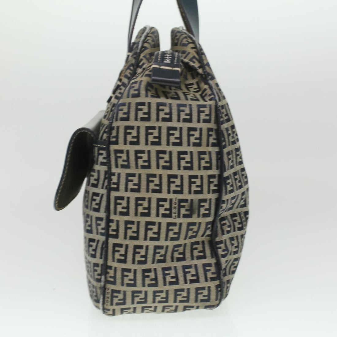 FENDI Zucchino Canvas Hand Bag Navy 71-16533-0-012 Auth ac1835
