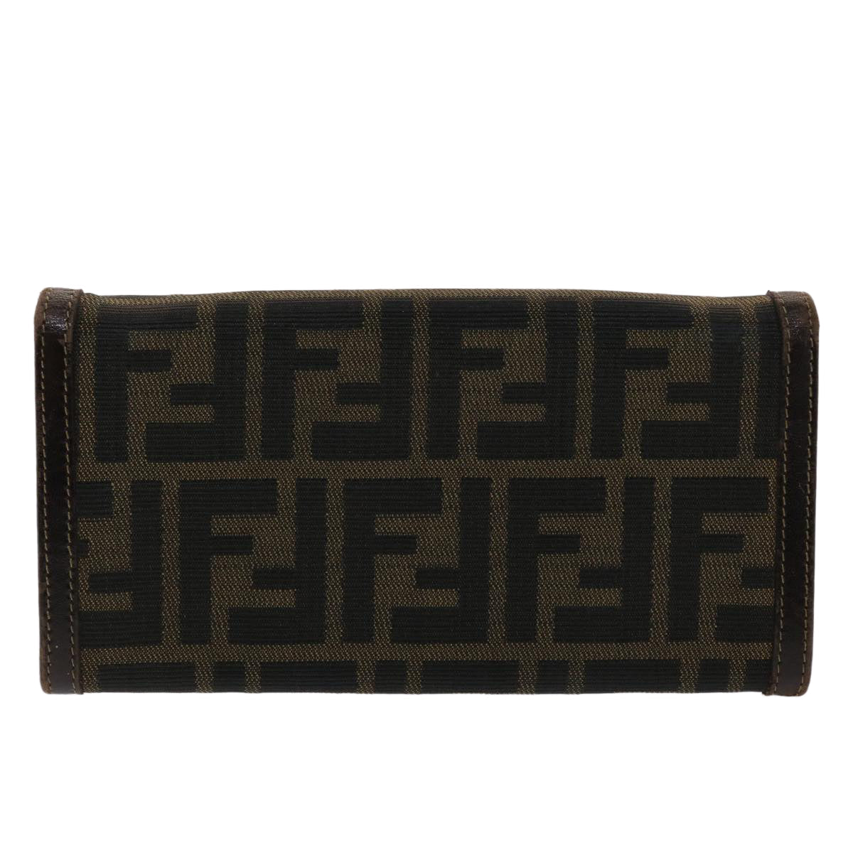 FENDI Zucca Canvas Long Wallet Black Brown 2309-30851/088 Auth ac2046