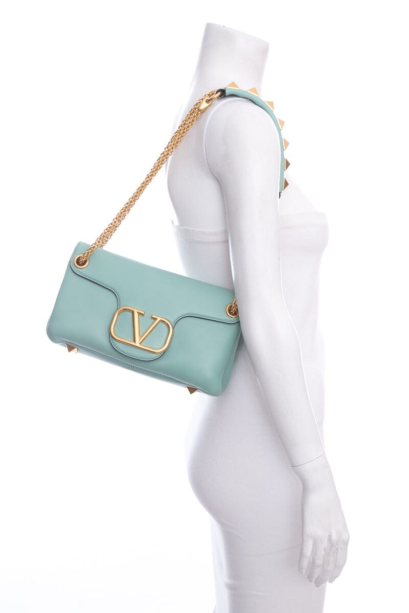 Valentino Stut Sign Shoulder Handbag in Mint Lambskin Leather