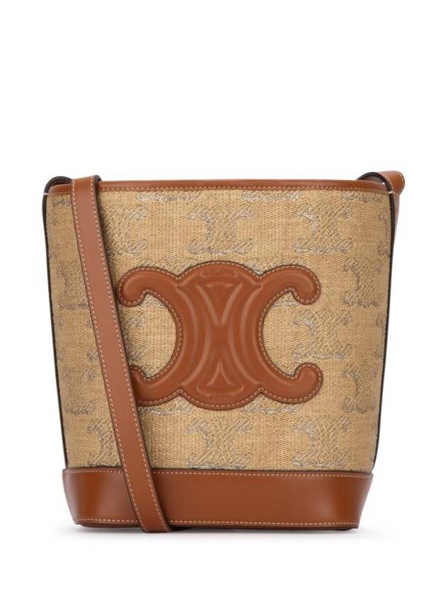 CELINE Cuir Triomphe Raffia Effect Textile With Triomphe Jacquard Bucket Bag Natural