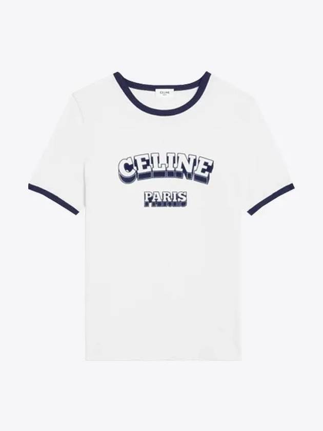 CELINE Paris 70s Logo Cotton Jersey Short Sleeve T shirt White