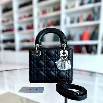 *Adjustable Strap* Lady Mini Cannage Lambskin Black Silver Hardware