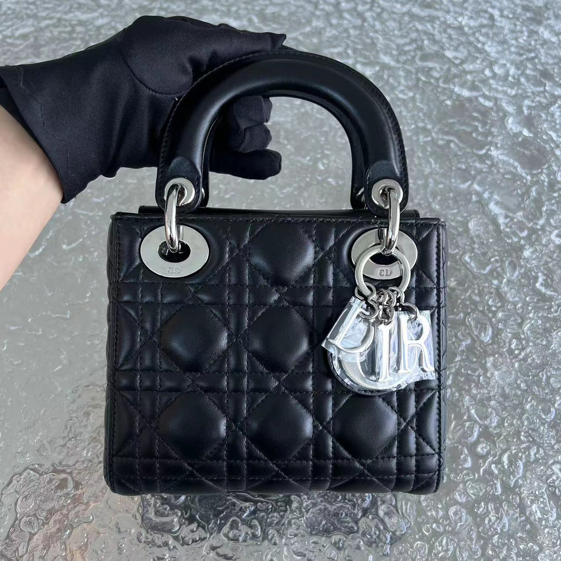 *Adjustable Strap* Lady Mini Cannage Lambskin Black Silver Hardware