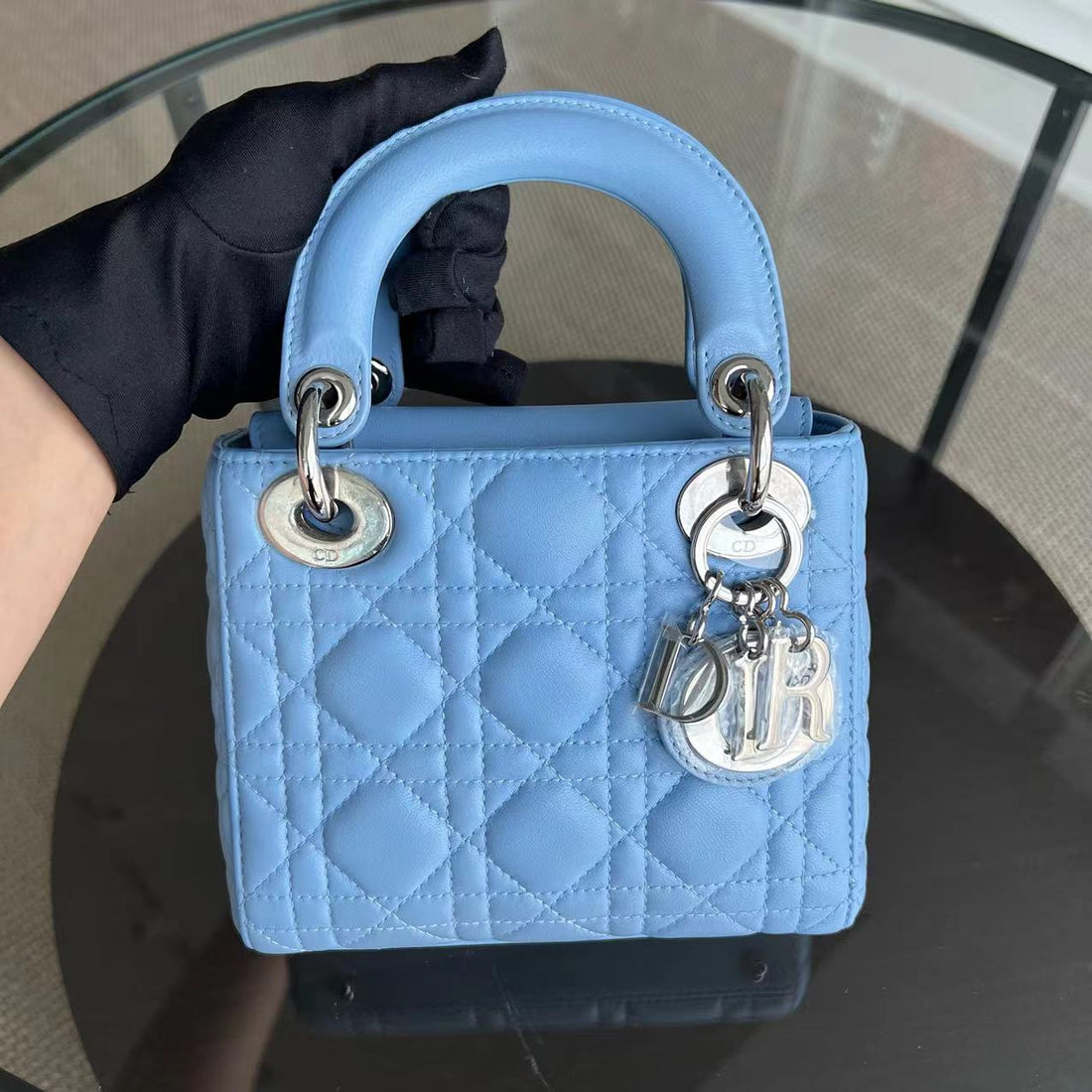 *Adjustable Strap* Lady Mini Cannage Lambskin Sky Blue Silver Hardware