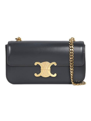 CELINE Triomphe Shiny Calfskin Shoulder Bag Grey