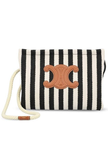 CELINE Thais Striped Pouch Bag Black White