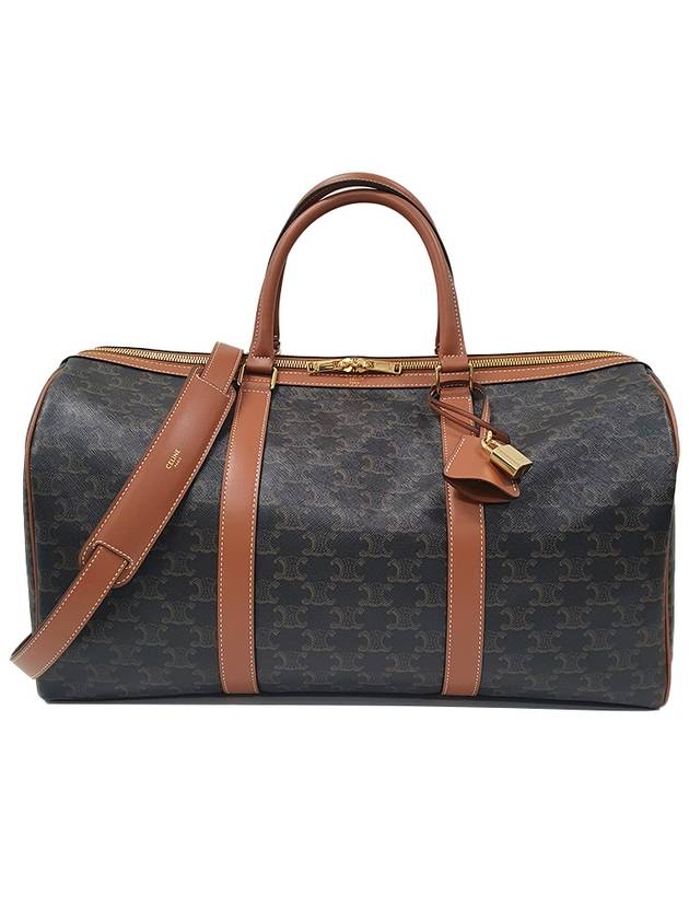 CELINE Medium Travel Triomphe Canvas Calfskin Duffel Bag Tan