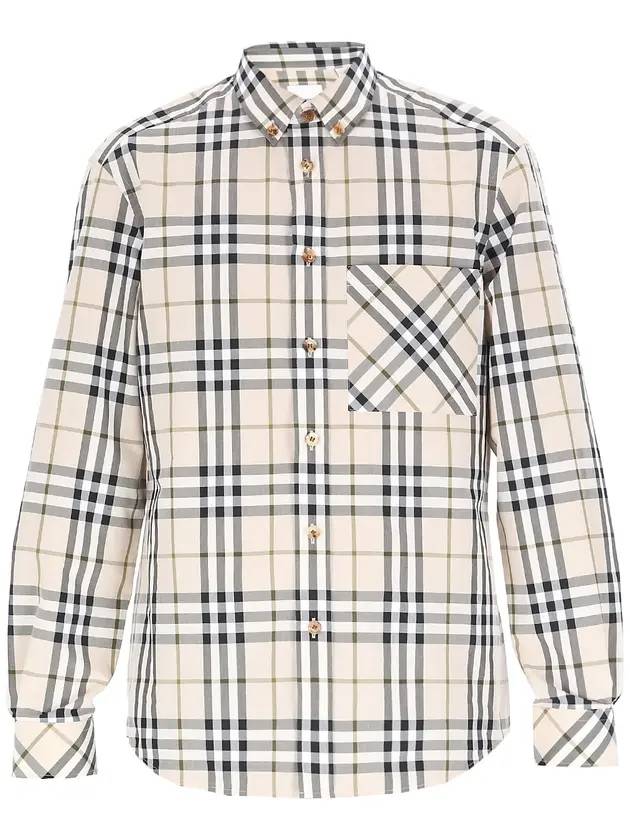 Burberry Men's Poplin Check Long Sleeve Shirt Ivory Black
