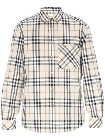 Burberry Men's Poplin Check Long Sleeve Shirt Ivory Black