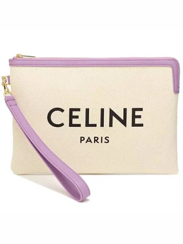 CELINE Logo Strap Small Pouch Bag White Purple