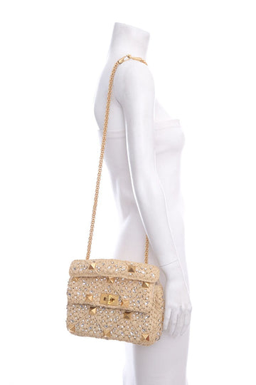 Valentino Medium Roman Stud Raffia Shoulder Bag