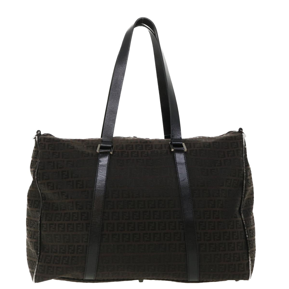 FENDI Zucchino Canvas Boston Bag Black Auth am3471