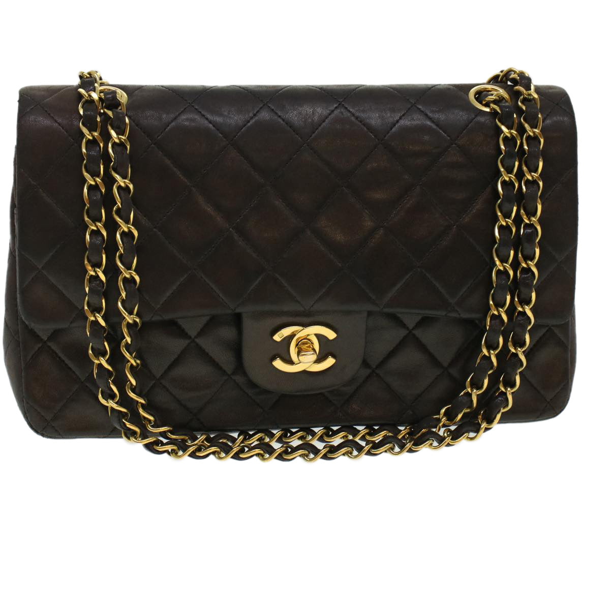 Top Quality Chanel Matelasse Turn Lock Chain Shoulder Bag Lamb Skin Black CC Auth am4540